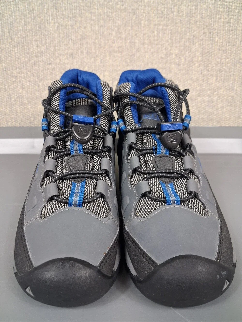 KEEN Targhee Mid Waterproof Boots Kids Size 2 Steel Grey Baleine Blue Hiking